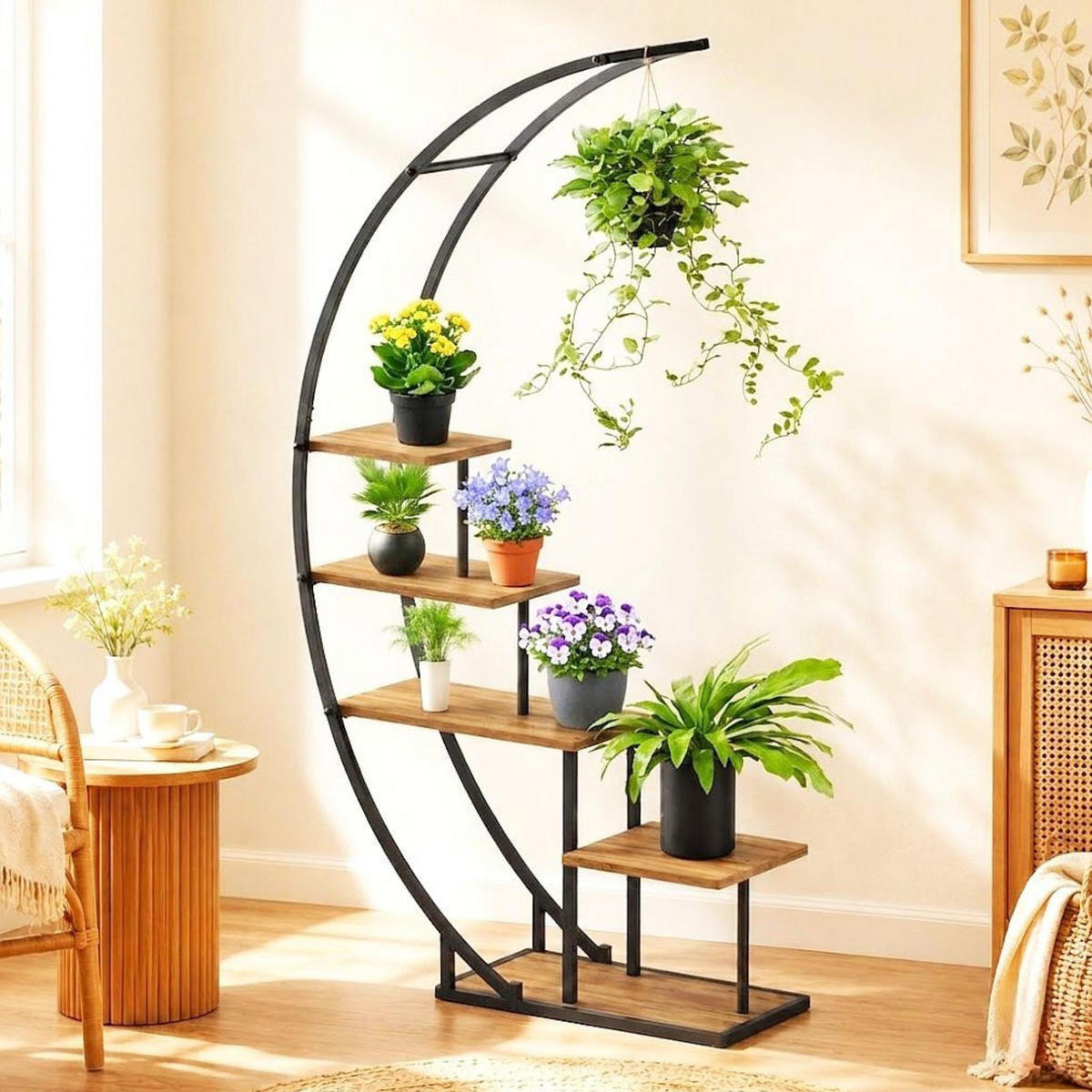PFLANZENREGAL Indoor Blumenregal 170 cm Hoch Metall Schwarz Halbrund 96699 Blumentreppe - Schwarz, Metall (95/170/30cm) - DanDiBo