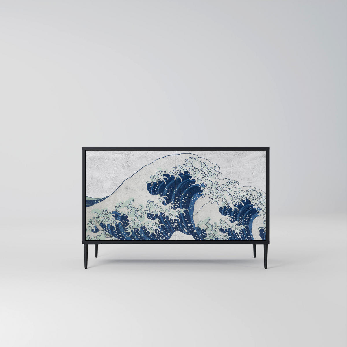 SIDEBOARD THE GREAT WAVE AT KANAGAWA, Eicheneffekt, 111x42x77,5 cm, 2 Türen - Eichefarben/Buchefarben, Holzwerkstoff/Buchenholz (111/77.5/42cm) - SpaceRebels