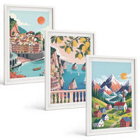 BILDER SET 3er Set - 40x60 cm Weißer Rahmen - Farbenfrohe Berge und Städte - Weiß, Kunststoff (40/60cm) - TULUP