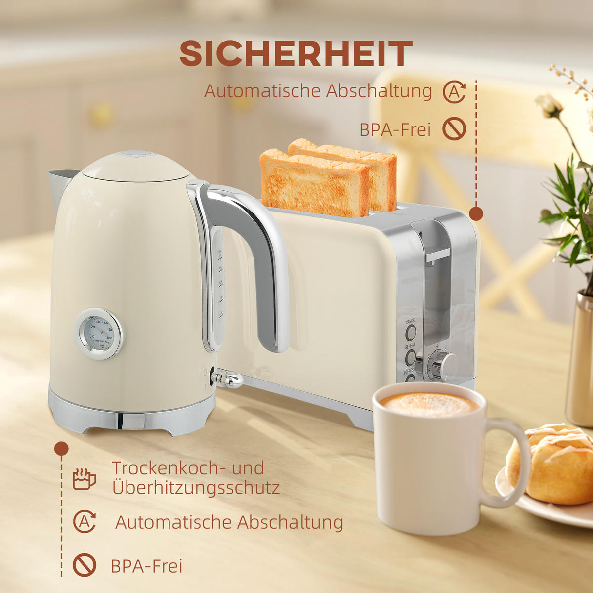 TOASTER mit Wasserkocher DE-07885 Creme - Creme, Kunststoff (16/24.4/23.5cm) - ComfortXL