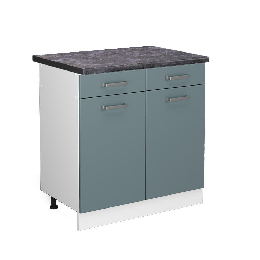 KÜCHENUNTERSCHRANK R-Line Blau-Grau 80 cm, AP Anthrazit - Blaugrau/Weiß, Holzwerkstoff (80/81.6/60cm) - Vicco