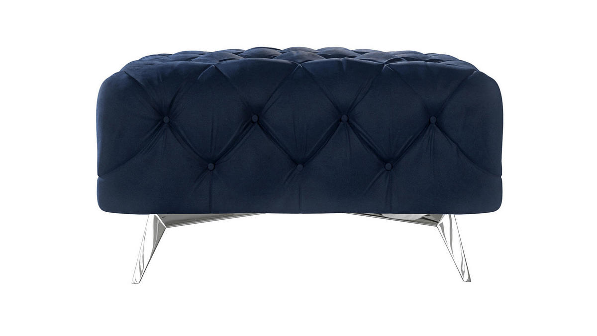 HOCKER Chesterfield Laura Marineblau Samt - Silberfarben/Dunkelblau, Holz/Textil (80/45/80cm) - S-Style Möbel