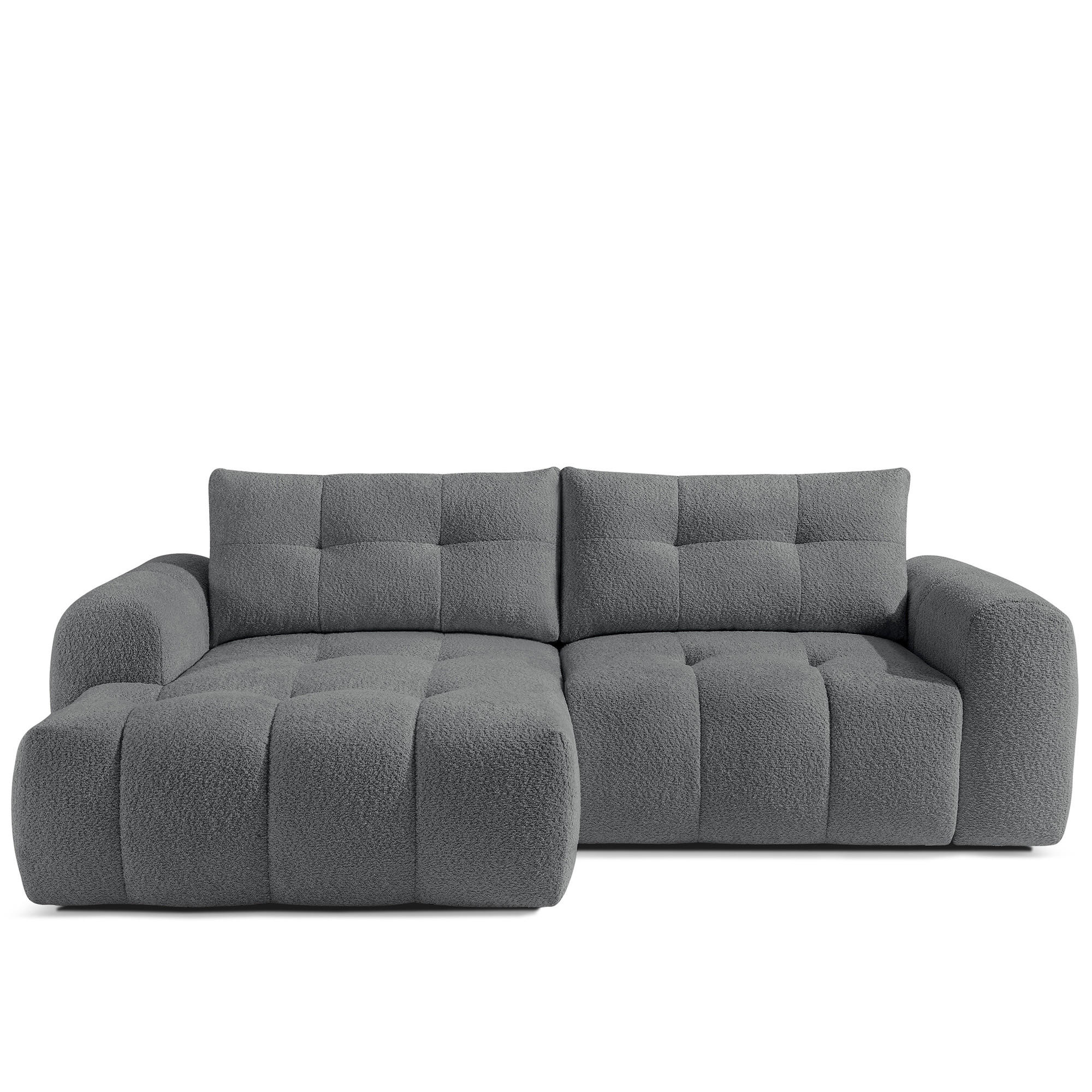 ECKSOFA LINKS RAVIA, Bouclé, Dunkelgrau - Dunkelgrau, Holz/Textil (256/104cm) - KONSIMO®
