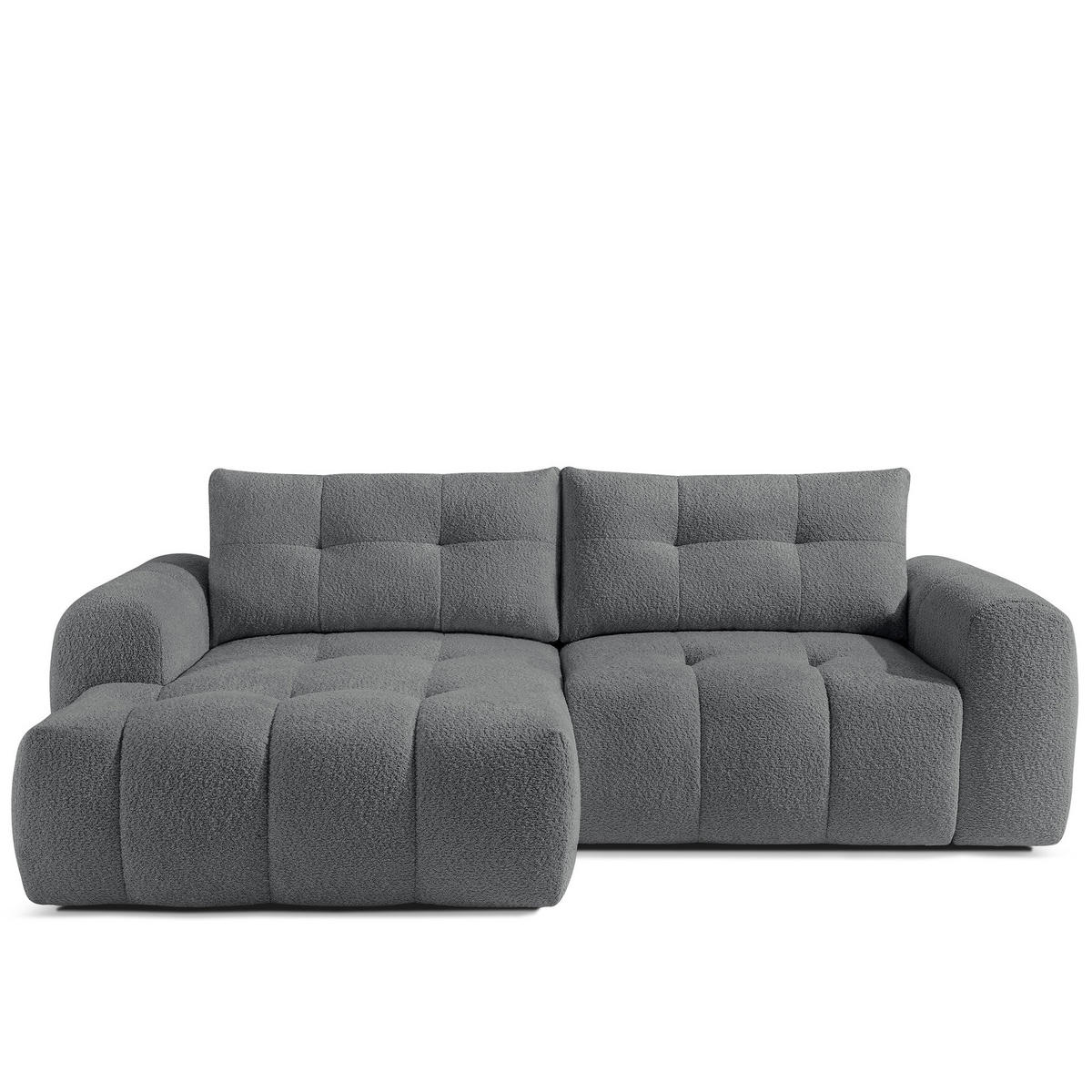 ECKSOFA LINKS RAVIA, Bouclé, Dunkelgrau - Dunkelgrau, Holz/Textil (256/104cm) - KONSIMO®
