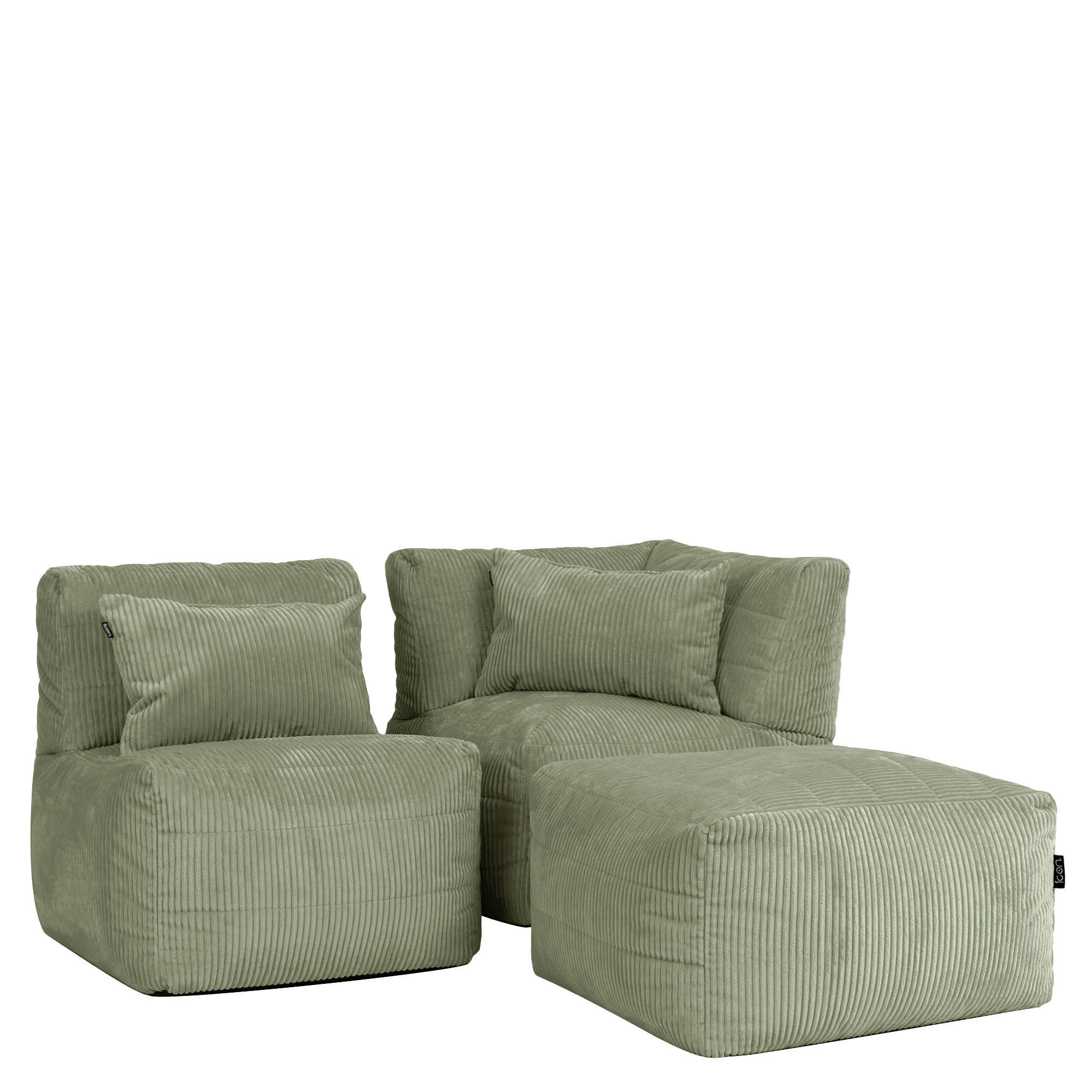 SITZSACK-SOFA 3-tlg. modular cord Noa - Salbeigrün, Textil (228/70/78cm) - icon