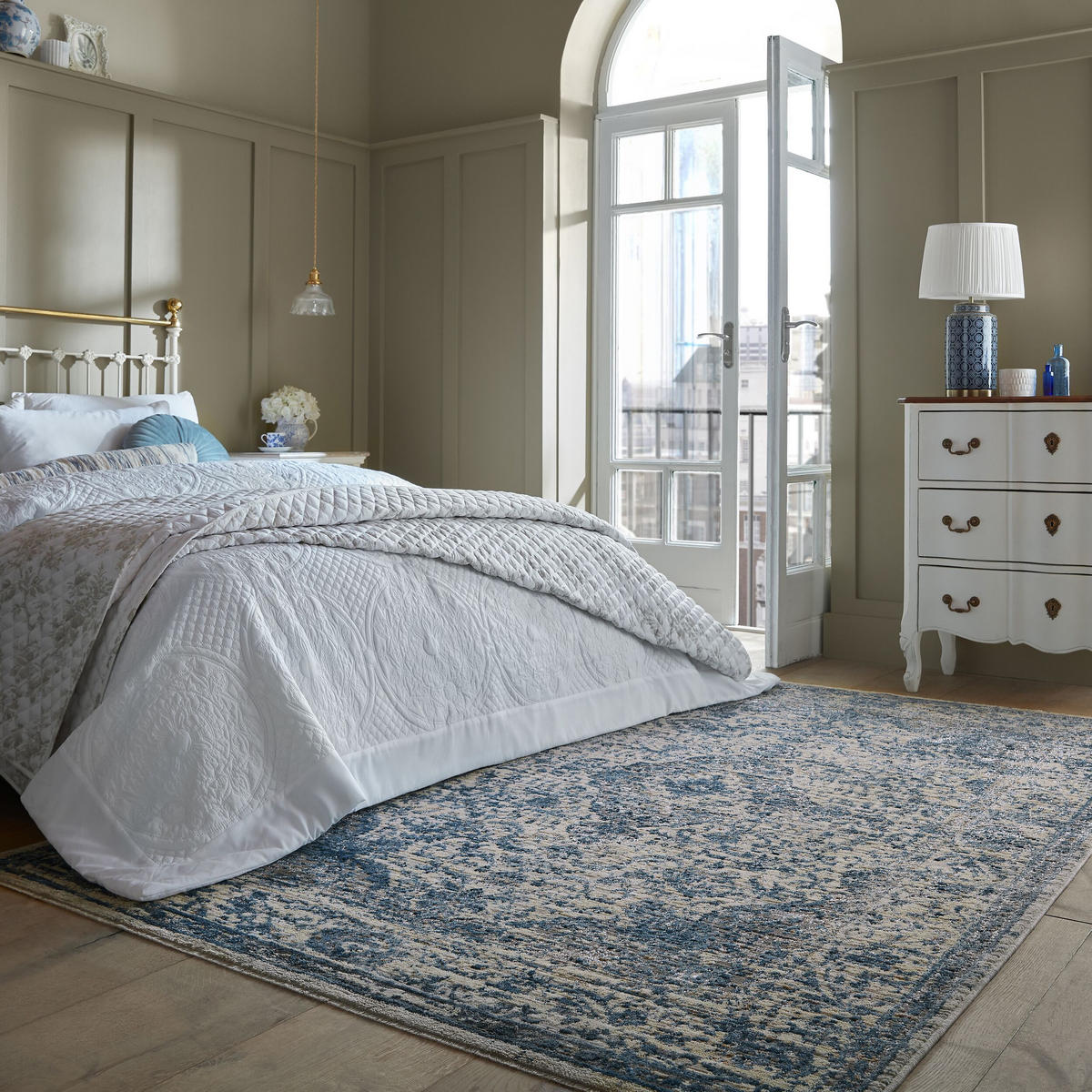 TEPPICH Vintage Kurzflor Medallion Muster, Orientalisch, Wohnzimmer Blau Rechteckig 200x300 - Blau, Textil (200/300cm) - KADIMA DESIGN
