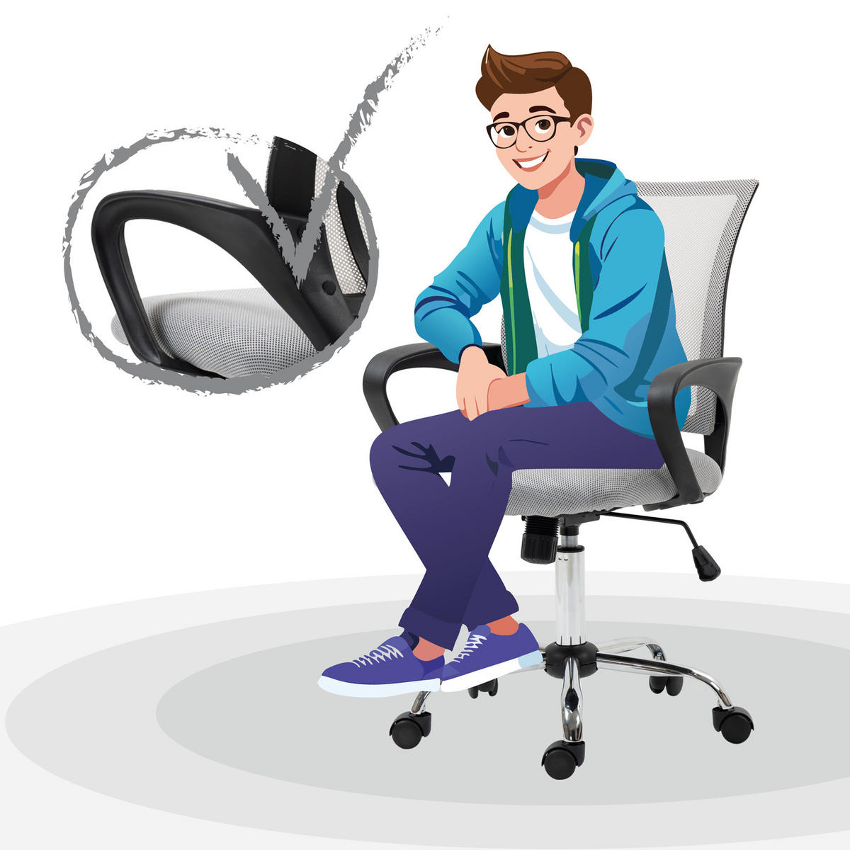 KINDERSCHREIBTISCHSTUHL CYDNEY Stoffbezug Grau - Grau, Textil (57/104/49cm) - SVITA