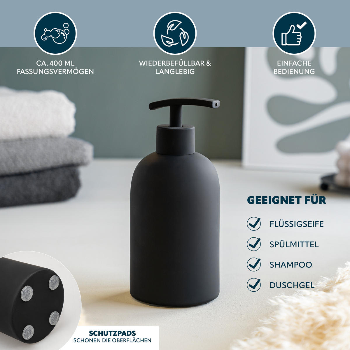 BAD-ACCESSOIRES-SET CERANO, Soft-Touch, schwarz - Schwarz, Keramik (8/18/8cm) - eluno