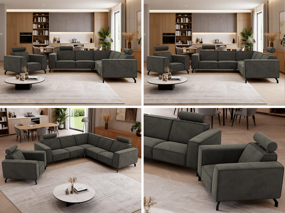 SEDACIA ZOSTAVA L+1 VESANO - Tmavosivá Samet - čierna/tmavosivá, kov/textil (260/90/260cm) - MKS