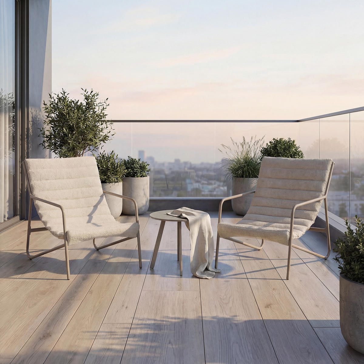 BALKONSET - 3-teilig - Stahl / Bouclé - Beige, Textil/Metall - home24