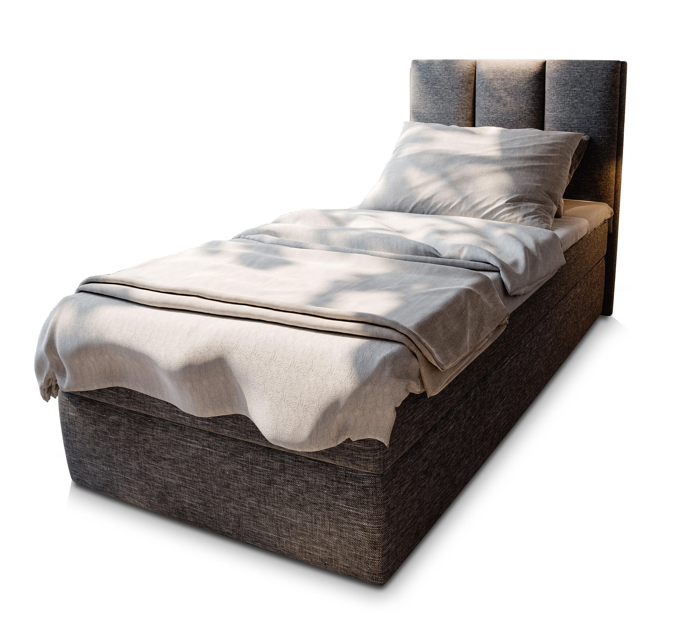 POSTEL BOXSPRING MERIL 100x200 cm, s matrací a úložným prostorem, šedá - šedá, kompozitní dřevo/textil (100/200cm) - MASSENO