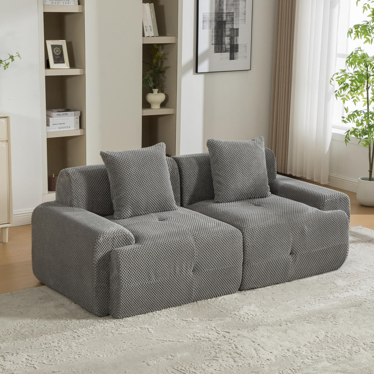 2-SITZER SOFA Chenille Grau mit Kissen - Grau, Textil (190/75/89cm) - WISHDOR