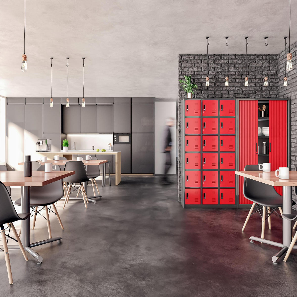 SCHLIESSFACHSCHRANK KAROL - Anthrazit/Rot, Metall (90/185/40cm) - Jan Nowak