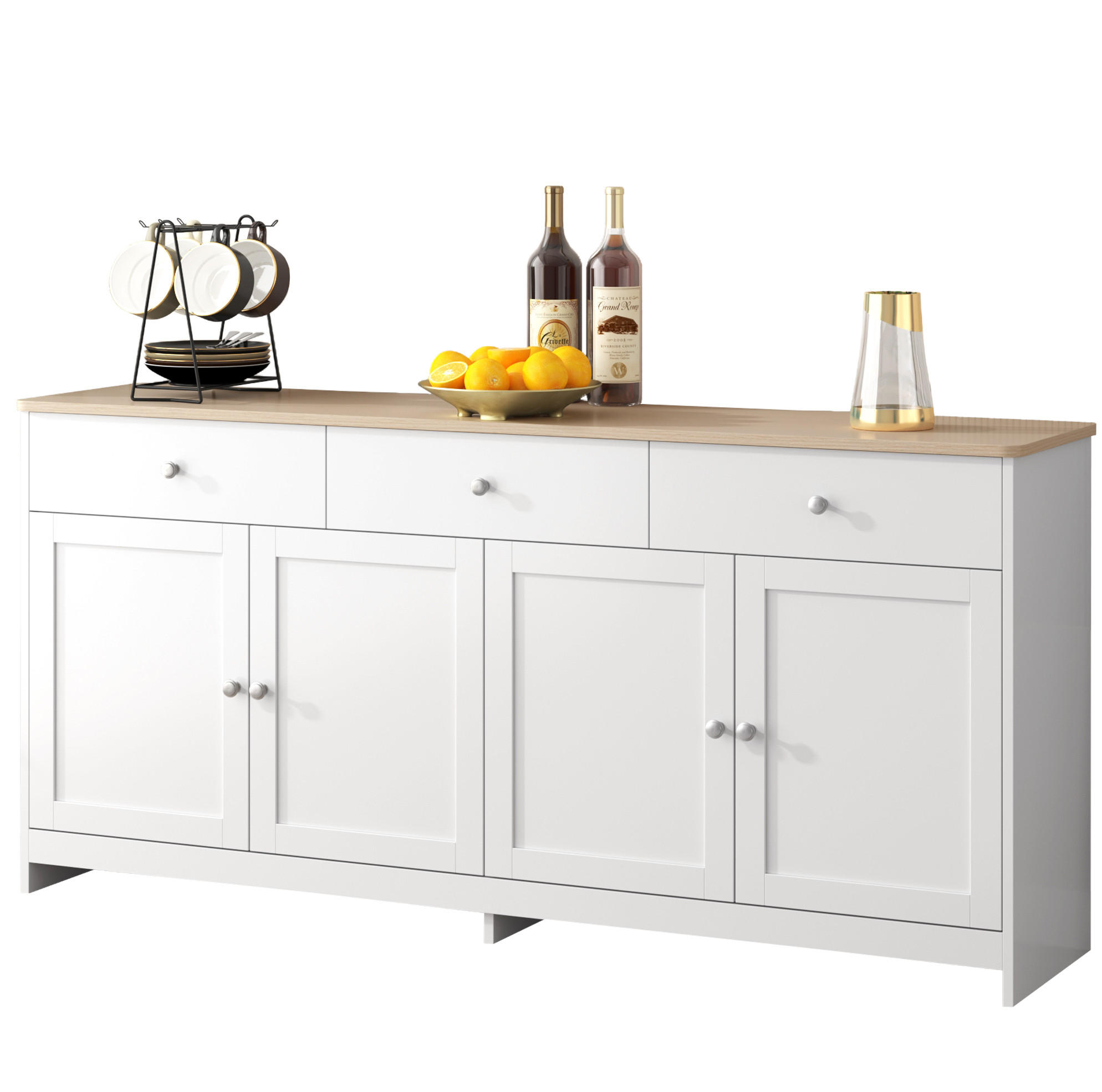 SIDEBOARD 160/37/75 cm aus MDF mit 3 Schubladen und verstellbaren Einlegeböden Weiß/Holzfarben - Weiß, Holzwerkstoff (160/75/37cm) - Modenvie