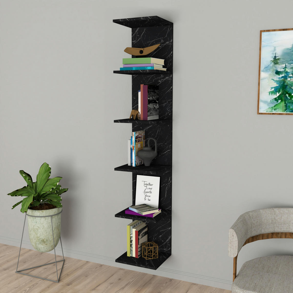 WANDREGAL Surahammar - Schwarz, Holzwerkstoff (34.5/180/30cm) - [en.casa]