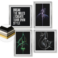WANDBILDER 4er Set - 50x50 cm & 40x60 cm Silberner Rahmen - Abstrakte schwarze Muster - Silberfarben, Kunststoff (50/50cm) - ArtPrintCave