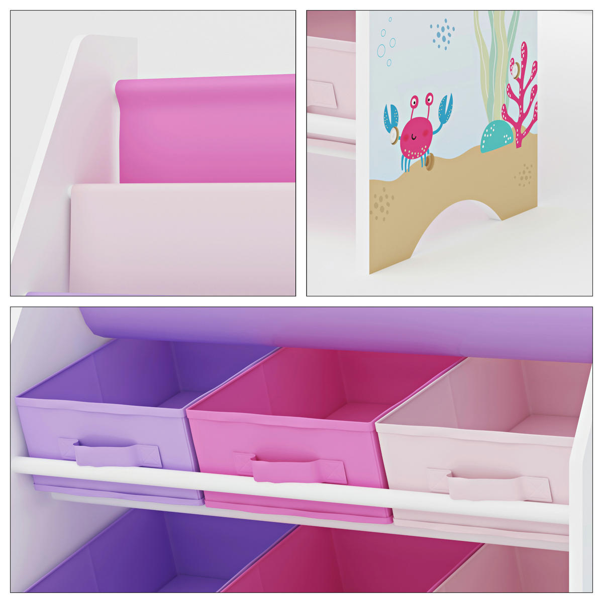 KINDERREGAL Ponteceso - Pink/Lila, Holzwerkstoff/Textil (62/74/26.5cm) - [en.casa]