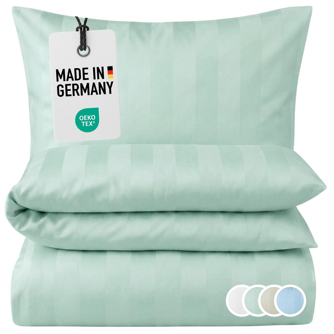 DAMAST-BETTWÄSCHE 135x200 Mint gestreift Bettbezug aus 100% Baumwolle - Made in Germany - Mintgrün, Textil (135/200cm) - Carpe Sonno