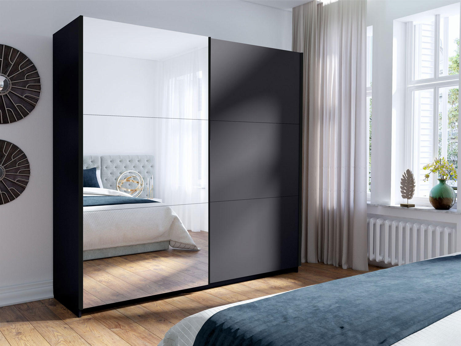 SCHWEBETÜRENSCHRANK Arsala graphitgrau 200 cm / 62 cm / 207 cm - Graphitfarben/Grau, Holz/Holzwerkstoff (201/207/62cm) - Feldmann-Wohnen
