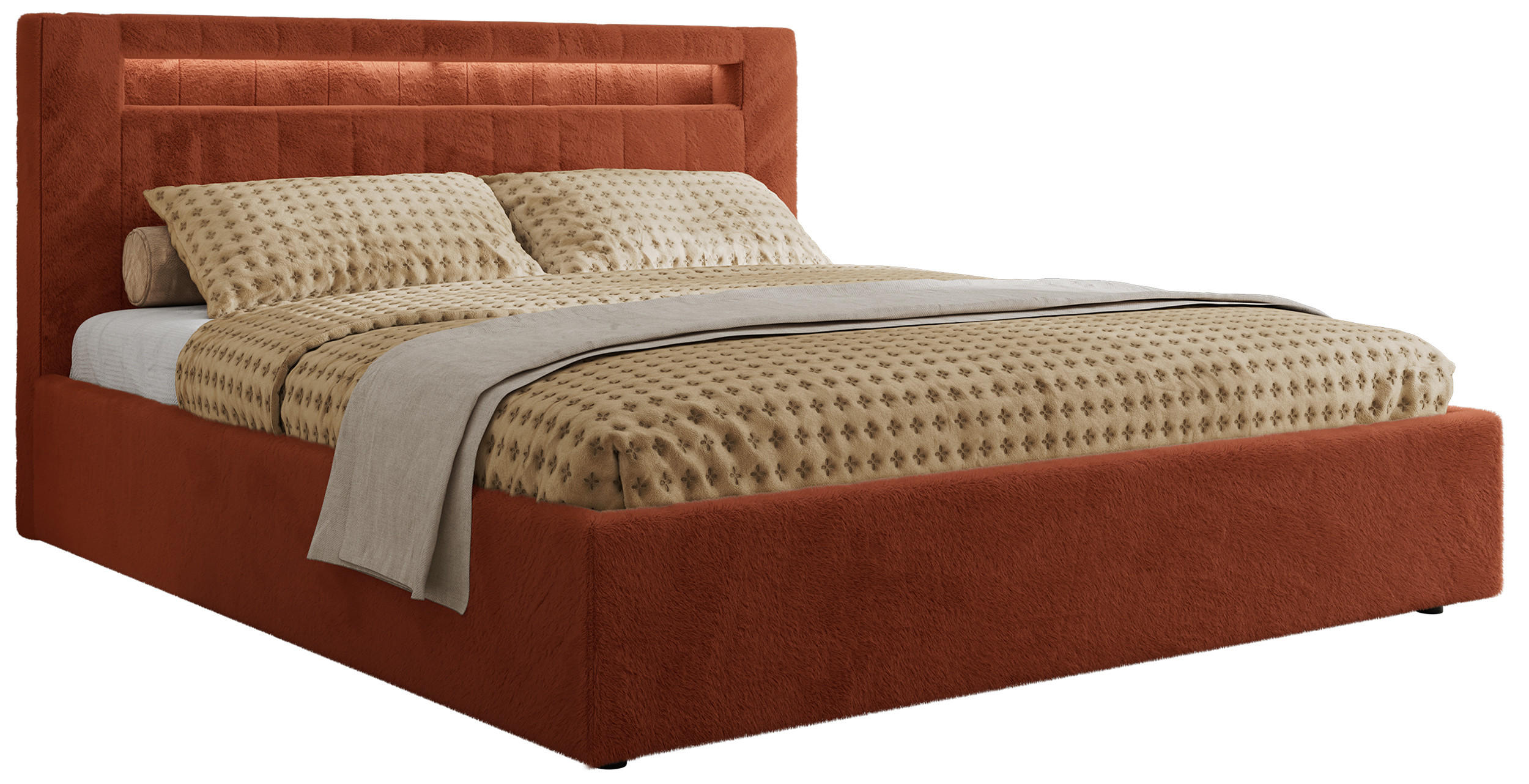 POLSTERBETT GOLD 5 CLASSIC 160/200 - Orange Plüsch - Schaum-Matratze - Orange, Textil (160/200cm) - MKS