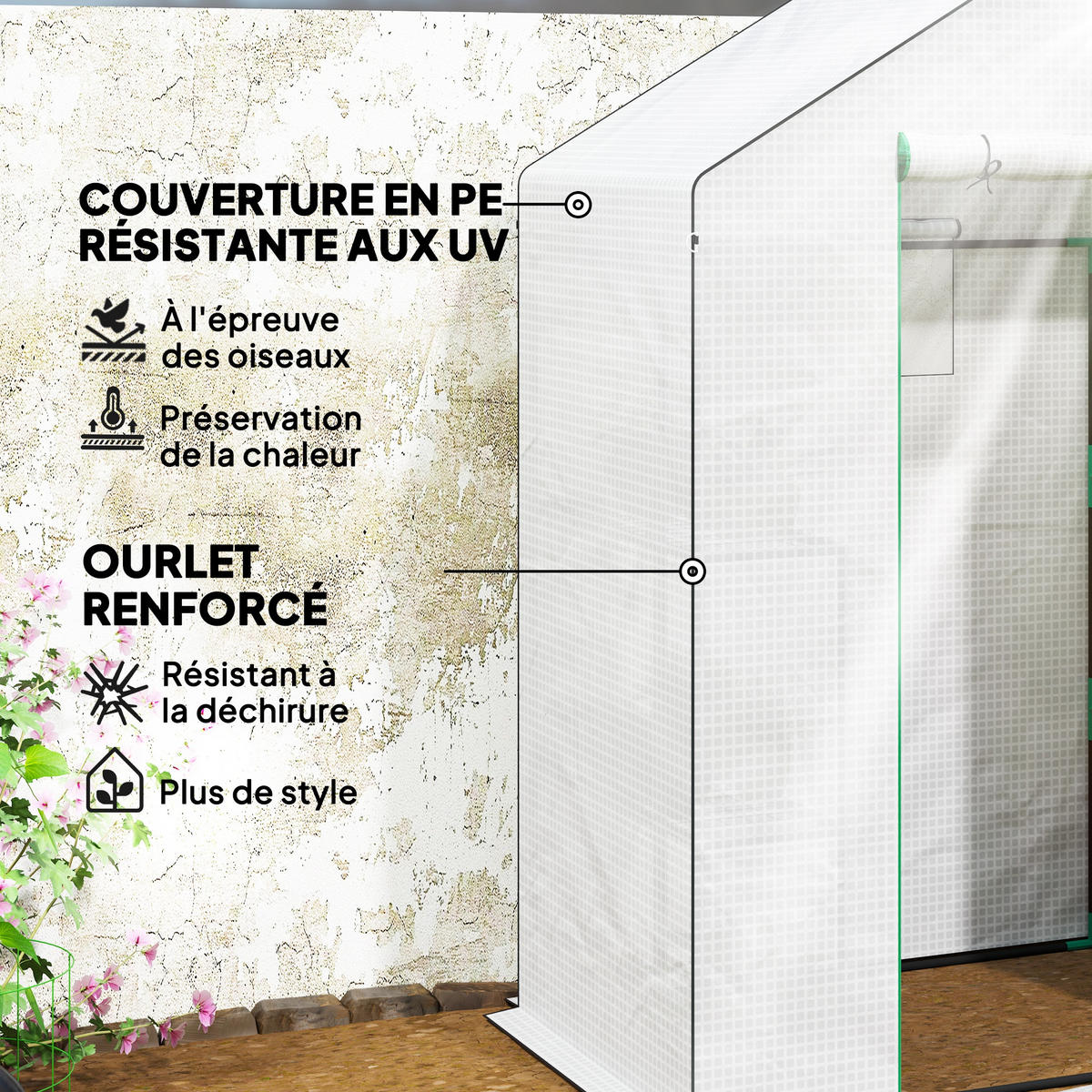 GEWÄCHSHAUS DE-12025 mit 1 Tür, 1 Fenster & 3 Etagen Weiß - Weiß, Kunststoff (74/190/143cm) - ComfortXL