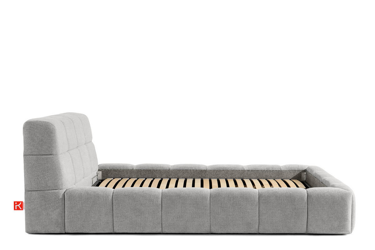 POLSTERBETT AERI 140/160/180/200 mit Rahmen und Bettkasten, hellgrau - Hellgrau, Holz/Holzwerkstoff (140/200cm) - KONSIMO®