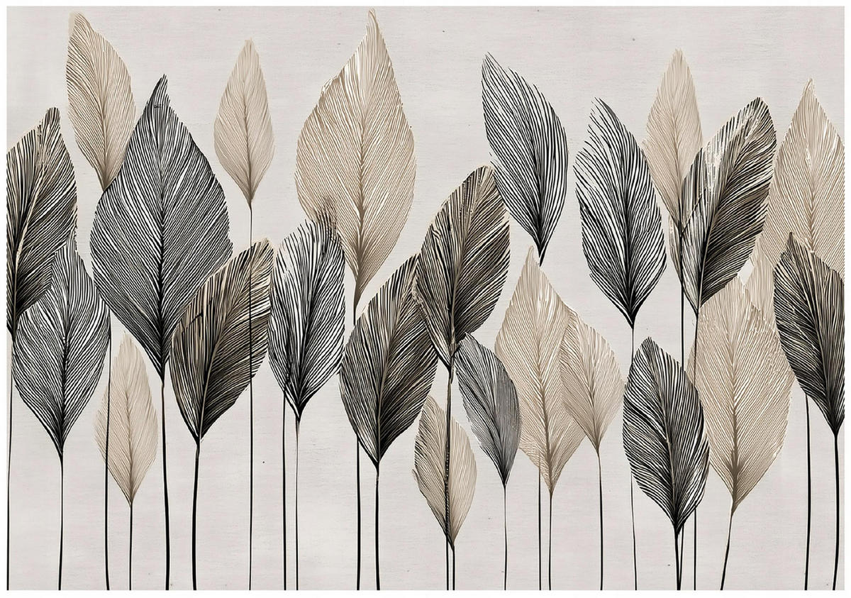 FOTOTAPETE Blätter Boho Beige Betonwand Wohnzimmer 400x280 - Multicolor, Papier (400/280cm) - Wallarena