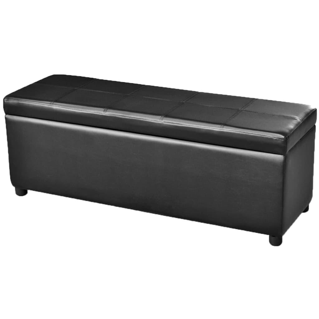SITZBANK Mit Stauraum Lang Holz Schwarz - Schwarz, Leder (39/44/116cm) - vidaXL