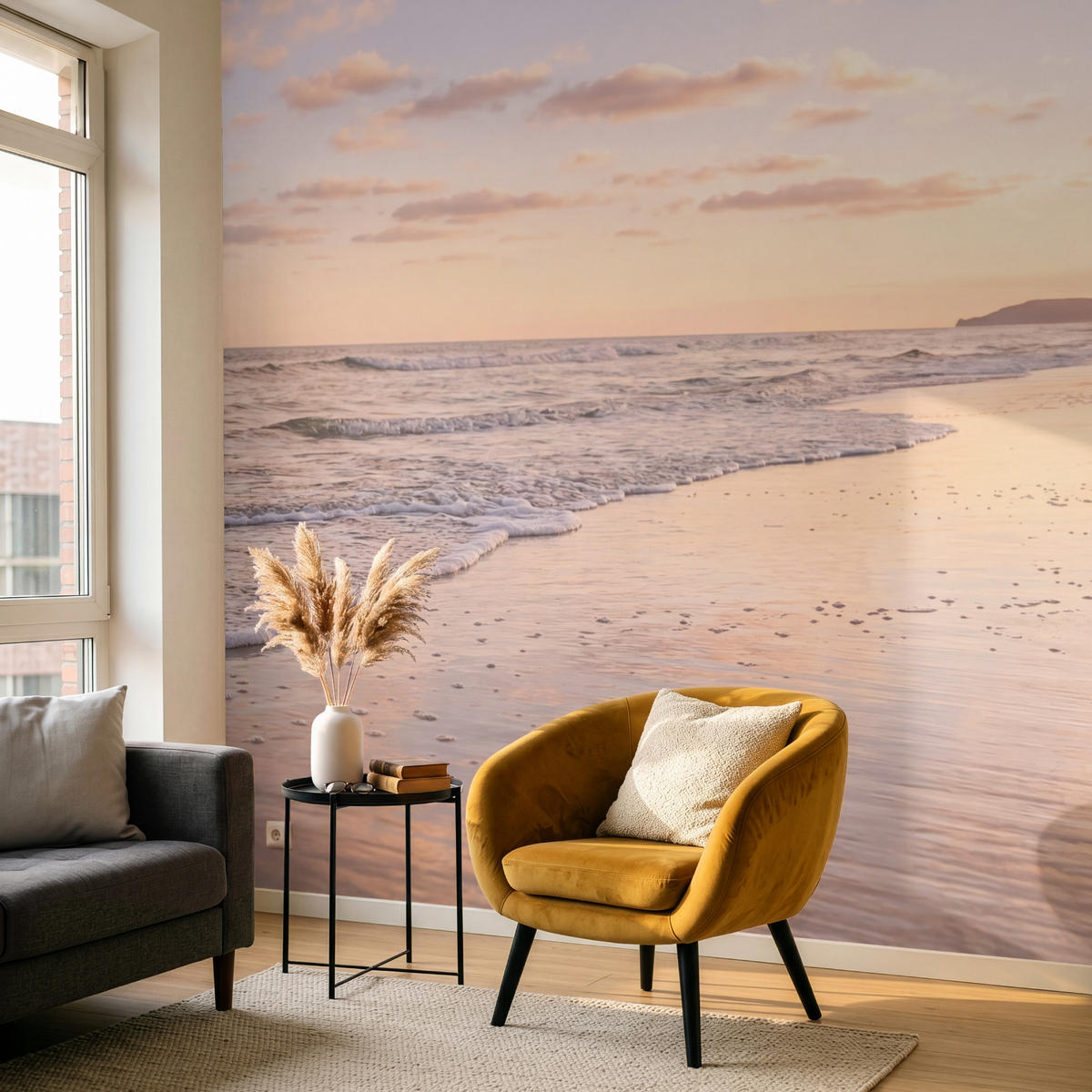 TAPETE - Strand - Brandung - Wolken - 240x220 cm - Hellrosa, Papier (240/220cm) - OnlyWow