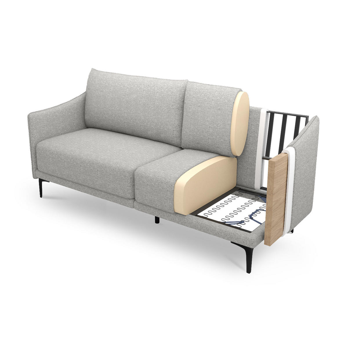 2-SITZER-SOFA Sasha industrielles aus hellgrauem Stoff - Hellgrau/Schwarz, Holzwerkstoff/Textil (173/86/85cm) - Sicaan