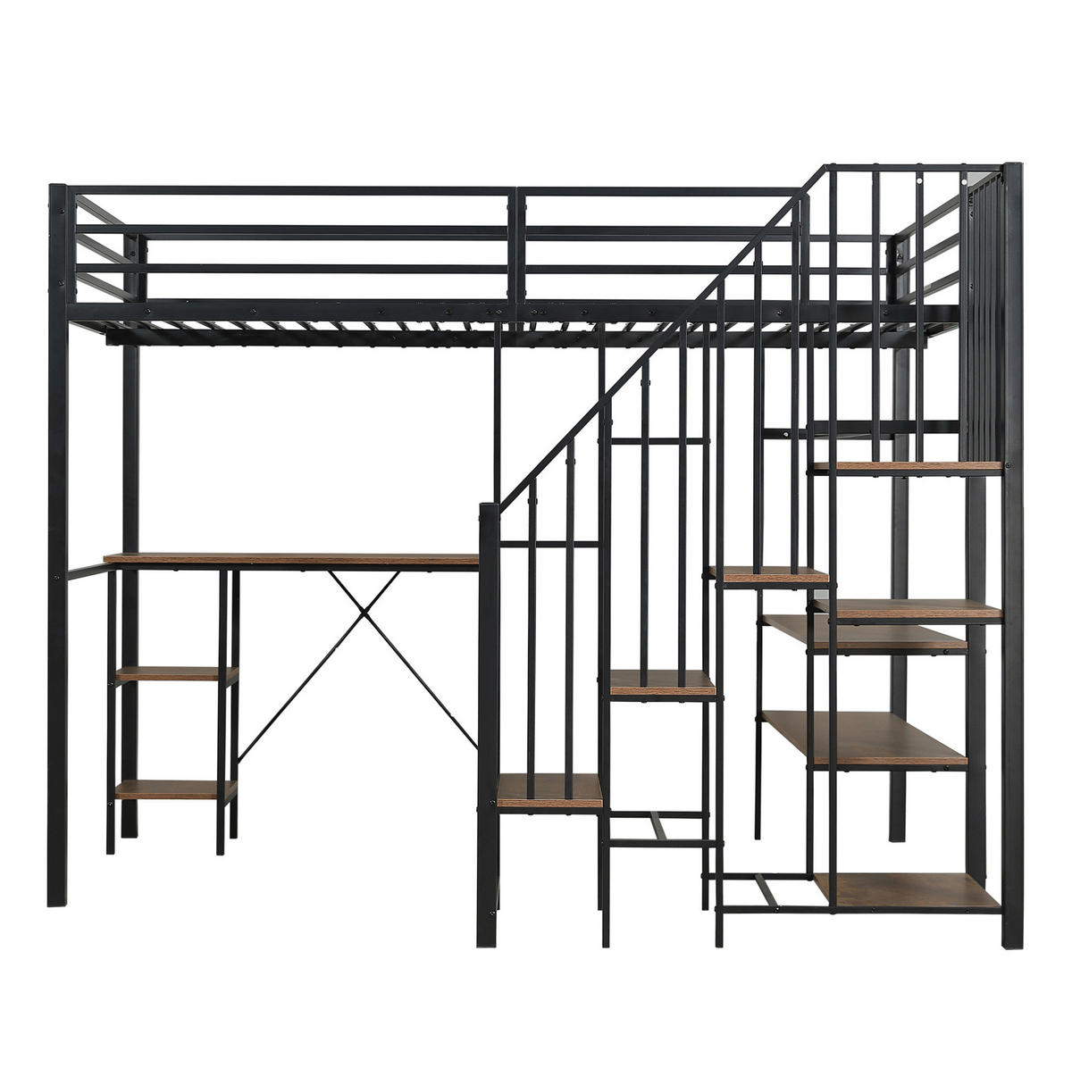 ETAGENBETT 120/200 cm mit Schreibtisch, Regal, offenem Kleiderschrank und Eckleiter, Schwarz - Schwarz, Holzwerkstoff (120/200cm) - Redom