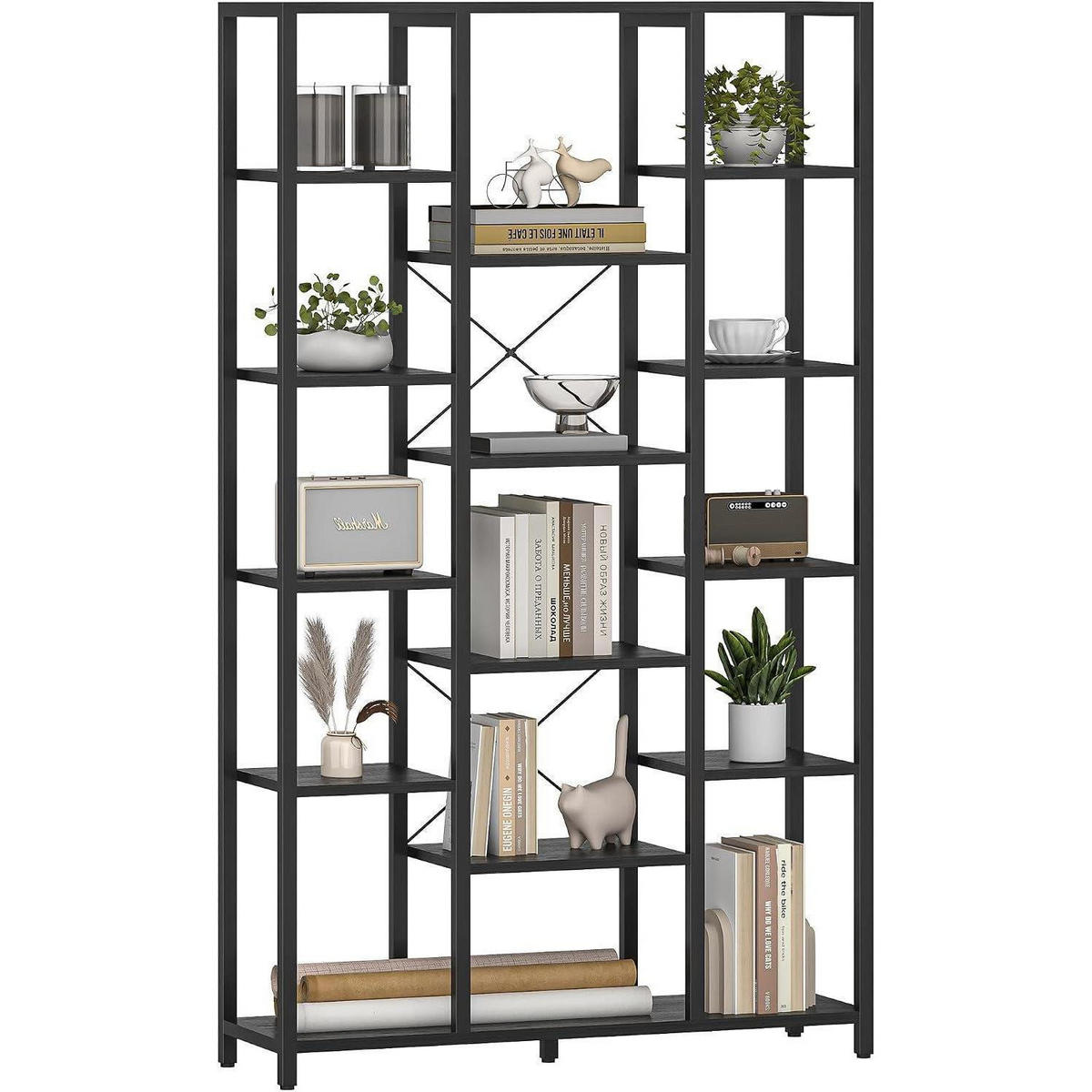 BÜCHERREGAL mit 6 Ebenen 30 x 100 x 170 cm Schwarz mit Holzmaserung - Schwarz, Holzwerkstoff (100/170/30cm)