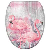 WC-SITZ mit Absenkautomatik & Top Fix Flamingo 2 - Pink, Holzwerkstoff (37.7/5.5/48cm) - Sanilo