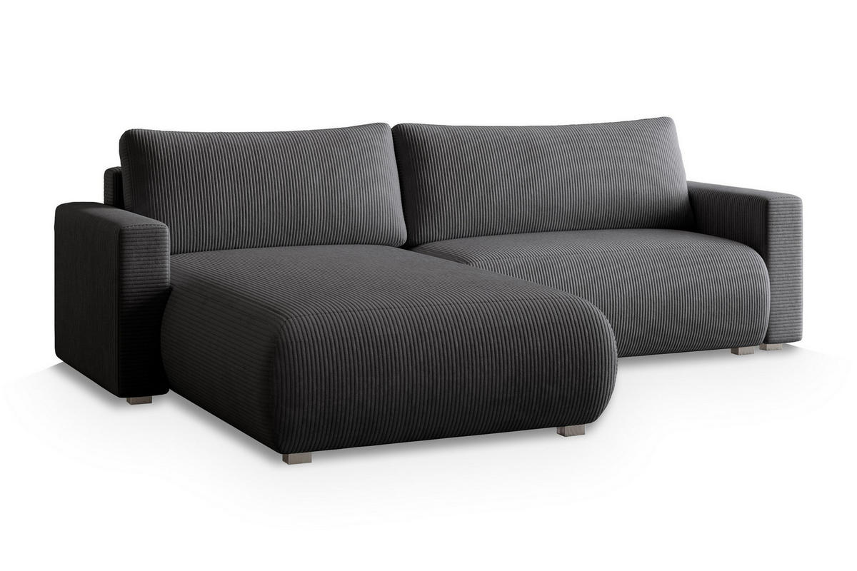 ECKSOFA TURIN P Graphitfarben Kordstoff mit Schlaffunktion - Graphitfarben, Holz (265/183cm) - MASSENO