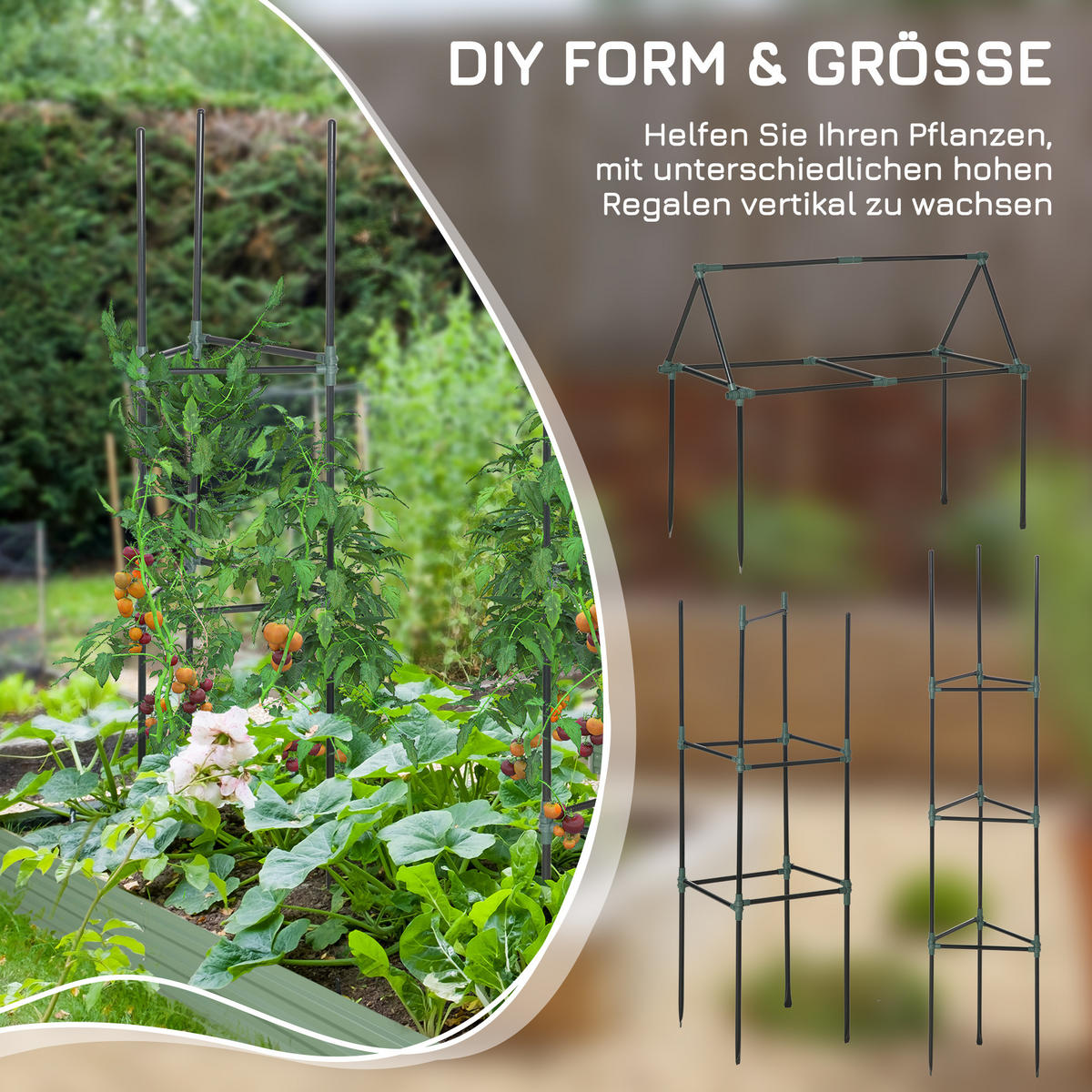 RANKHILFE, 3er-Set, Pflanzenhalter mit 3 Ebenen, für Kletterpflanzen, Stahl, Grün - Dunkelgrün, Kunststoff/Metall (38/182/38cm) - Outsunny