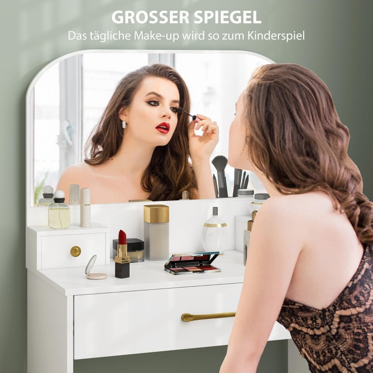 SCHMINKTISCH 80/40/135 cm Weiß aus Holz mit Spiegel - Weiß, Holz (40/135/80cm) - OKWISH