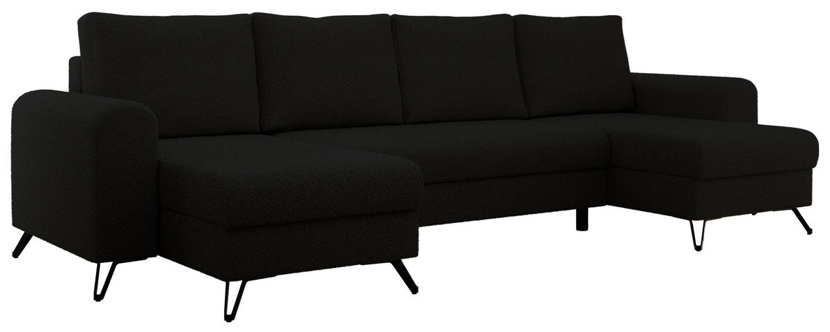 WOHNLANDSCHAFT AXEL U Boucle Schwarz - Schwarz, Textil/Metall (312/90/140cm) - MKS