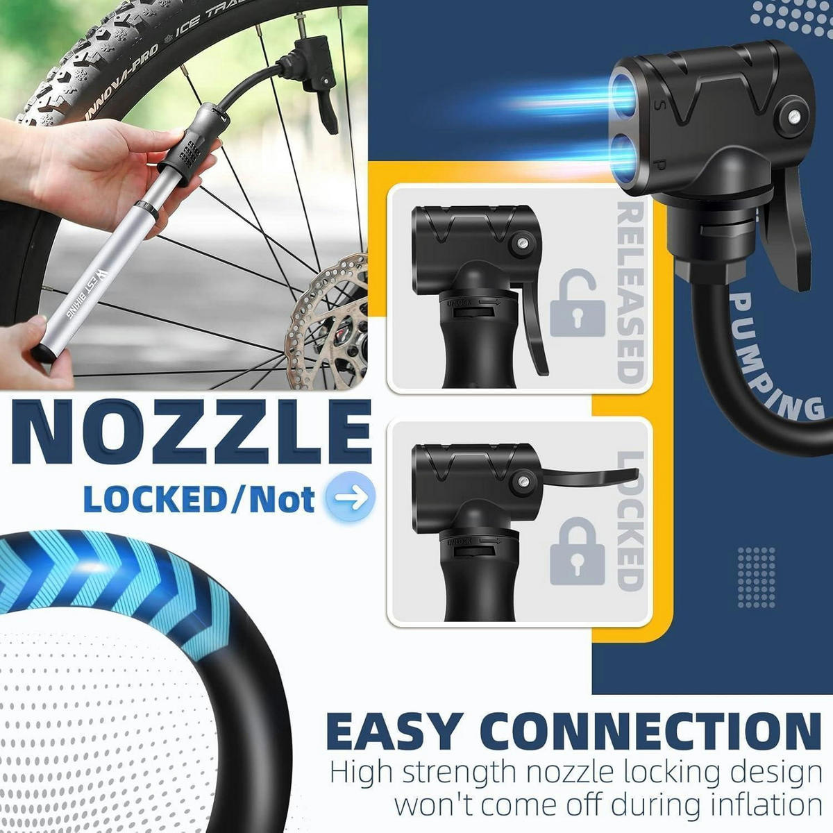 FAHRRADPUMPE Mini Aluminium für alle Ventile, tragbar, 100 PSI - Multicolor, Metall (4.3/1/22.5cm)