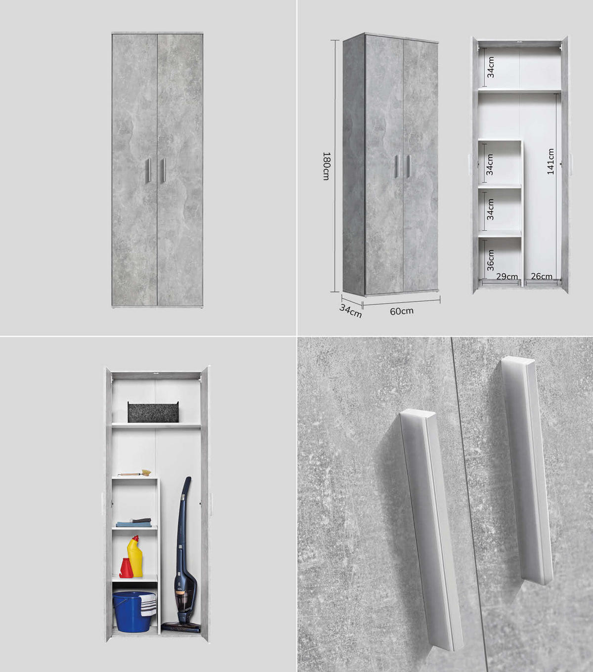 MEHRZWECKSCHRANK SET Der Allzweckwaffe - Silberfarben/Hellgrau, Holzwerkstoff (60/180/34cm) - Mokebo