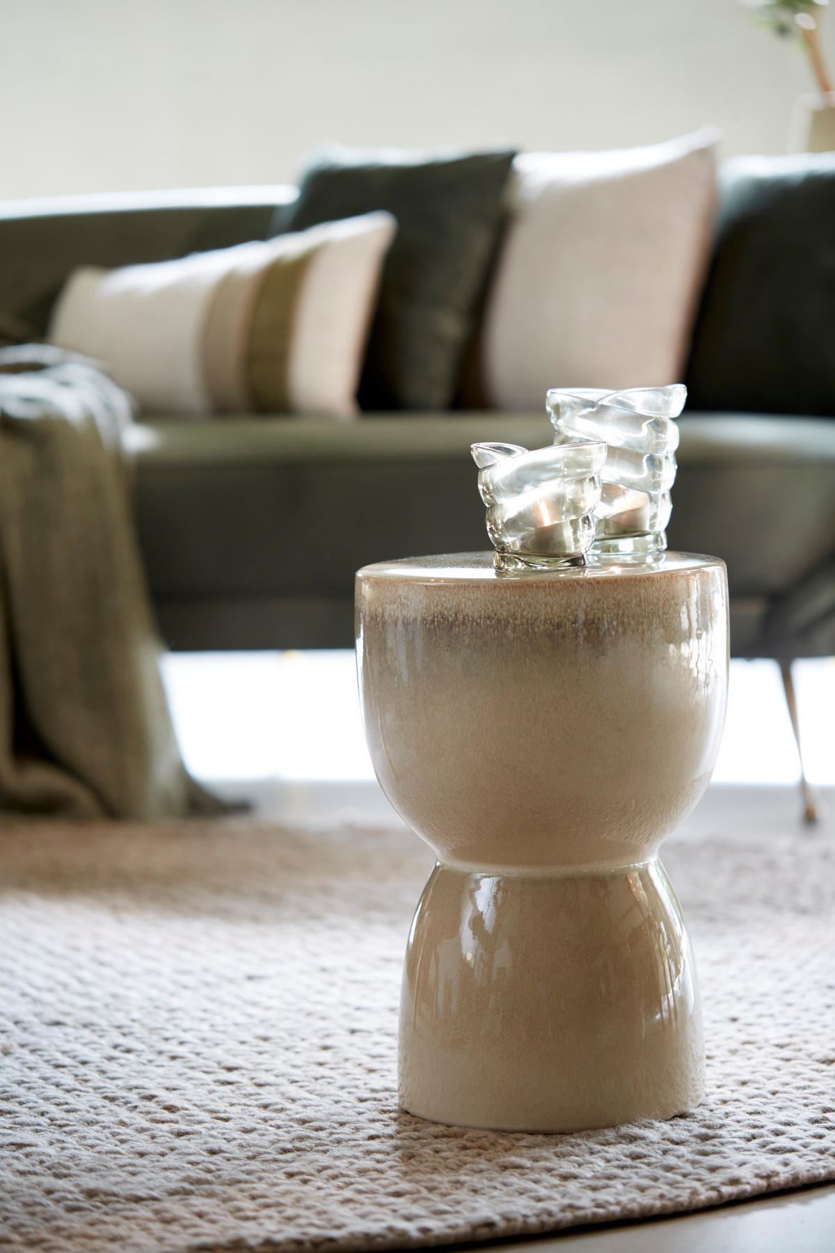 HOCKER Finca Weiß Ø28,5/42 cm - Beige, Keramik (28.5/28.5/42cm) - Light & Living