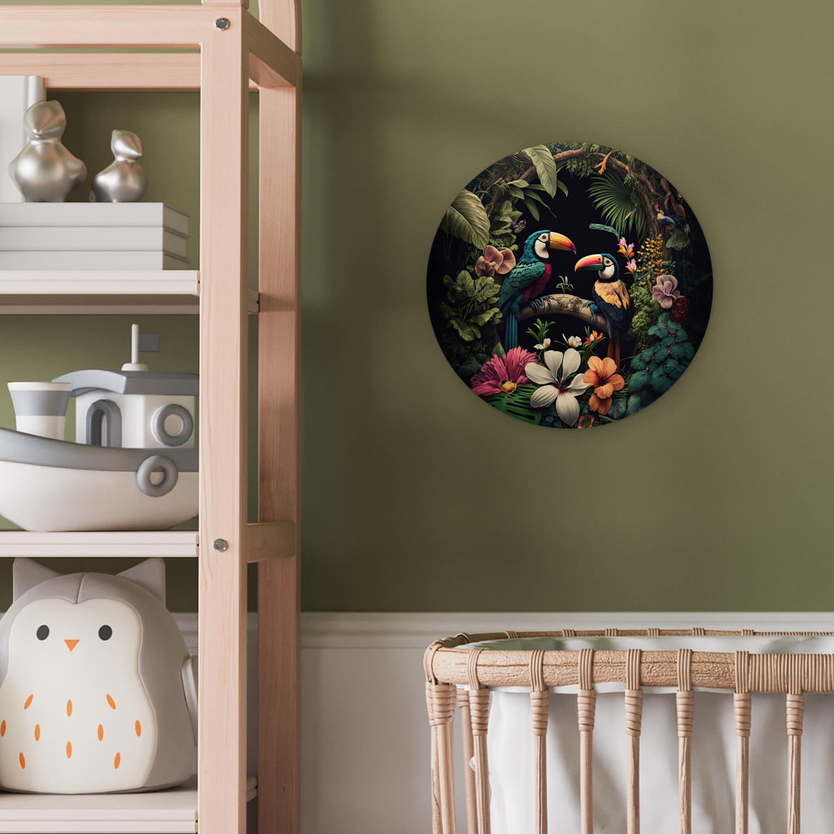 WANDBILD Vogel - Blumen - Pflanzen - Dschungel - Schwarz - Tukan 30x30 cm - Smaragdgrün, Kunststoff (30/30cm) - MuchoWow