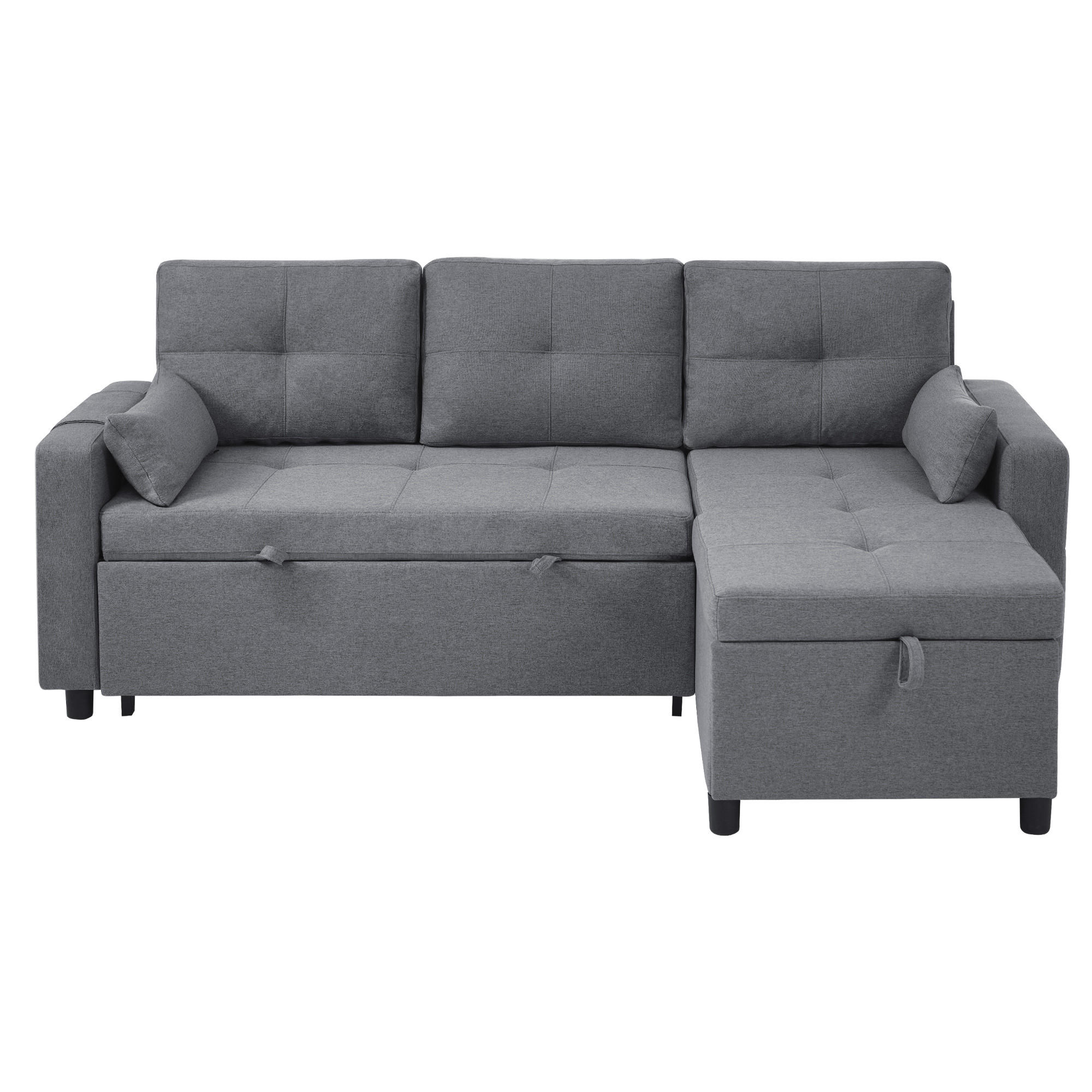 ECKSCHLAFSOFA Leinen Grau mit Stauraum, Schlaffunktion und Getränkehalter - Grau, Holzwerkstoff/Kunststoff (211/136cm) - WISHDOR