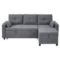 ECKSCHLAFSOFA Leinen Grau mit Stauraum, Schlaffunktion und Getränkehalter - Grau, Holzwerkstoff/Kunststoff (211/136cm) - WISHDOR
