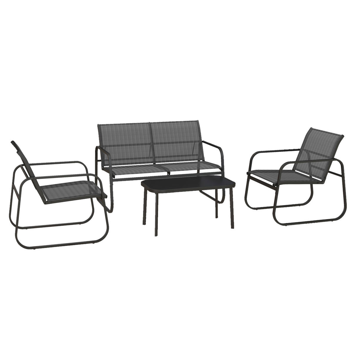 GARTENMÖBEL-SET, Stahl, Mesh, Schwarz - Schwarz, Metall - Outsunny