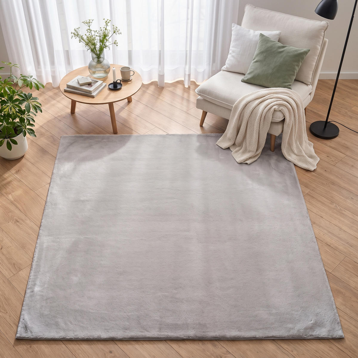 KURZFLORTEPPICH LUMI quadratisch hellgrau kuschelweich waschbar 240/240 cm - Hellgrau, Textil (240/240cm) - Tapiso