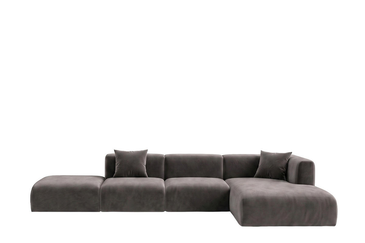 ECKSOFA L-Form Mit Hocker, Velvet-Stoff Bluvel, Aschgrau, Rechts, GRETA - Grau, Holz (386/179cm) - Kaiser Möbel