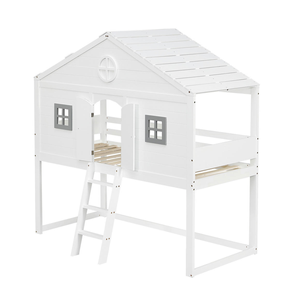 HAUSBETT 90/200 cm Weiß, Grau - Weiß, Holz/Holzwerkstoff - Raumix