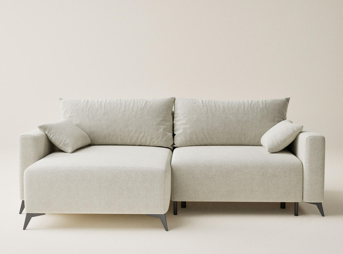 ECKSOFA MIT SCHLAFFUNKTION Leon Creme Chenille-Stoff - Creme/Schwarz, Holz/Holzwerkstoff (148/239cm) - Maison de Reve