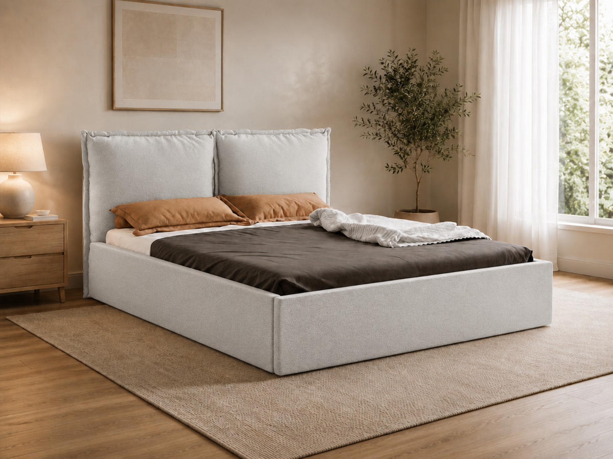 POLSTERBETT MIRA 180x200 cm mit Bettkasten, Stauraum und Metall-Lattenrost – VIBE Grau - Schwarz/Grau, Textil/Metall (180/200cm) - Luxkor24
