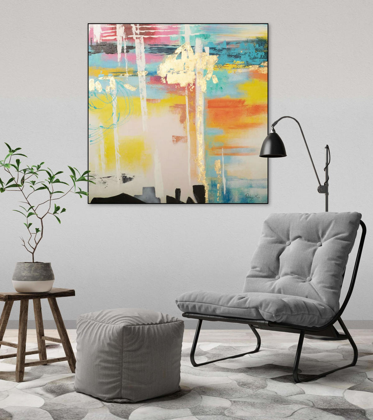 ACRYLBILD HANDGEMALT 80/80 cm - Blau/Gelb, Holz/Textil (80/80cm) - KUNSTLOFT